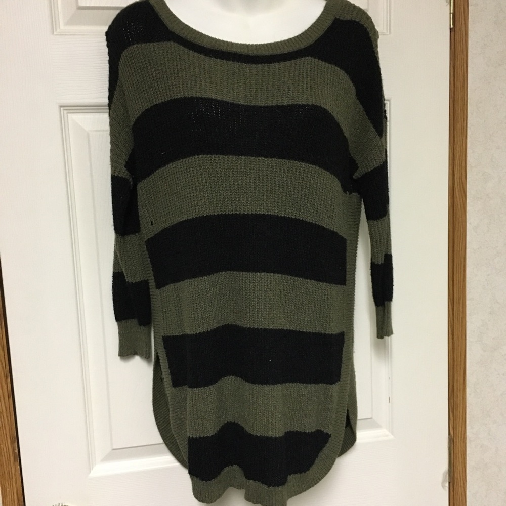 Express olive black striped sweater dress medium